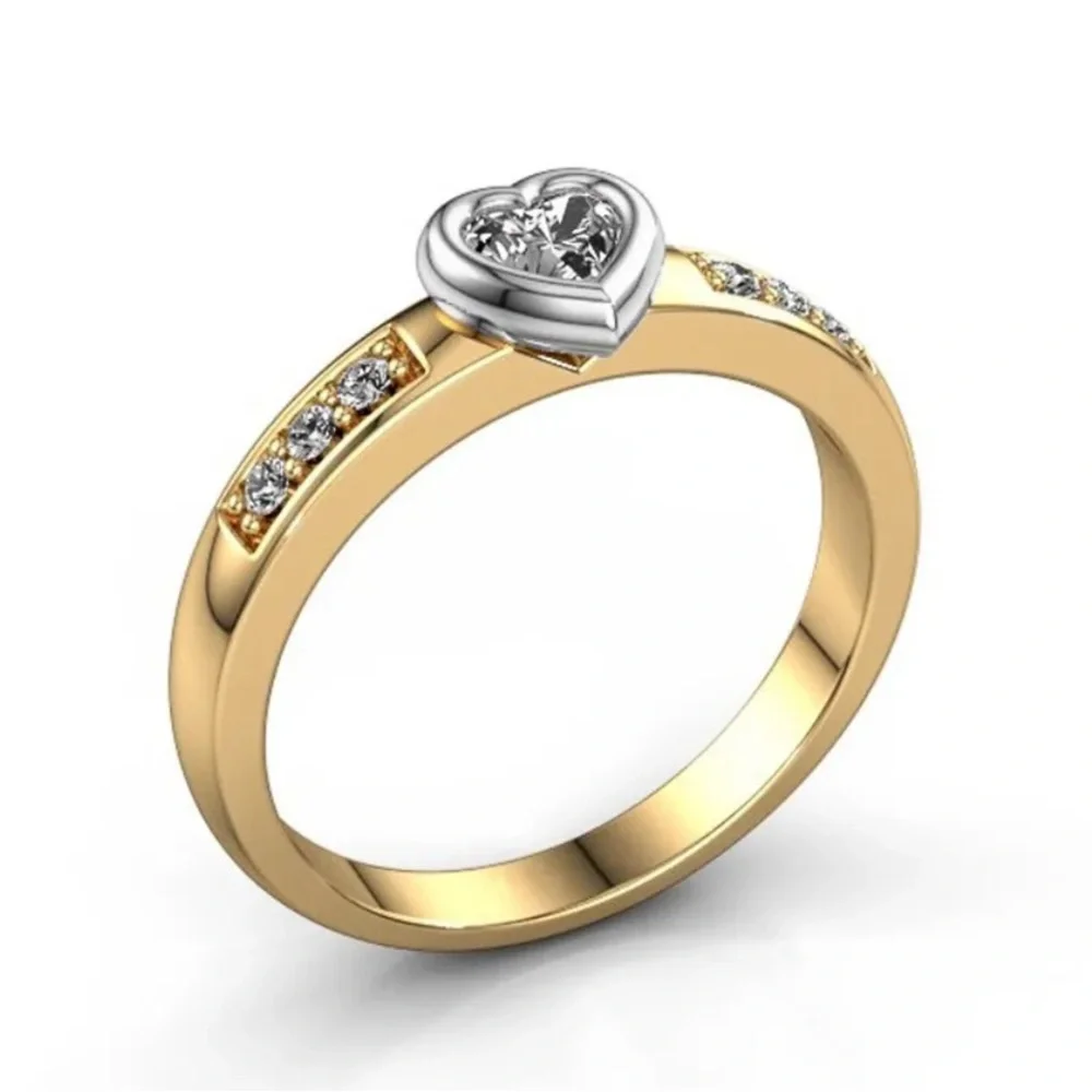 New 18k Yellow Gold Over Silver White Sapphire Heart Ring